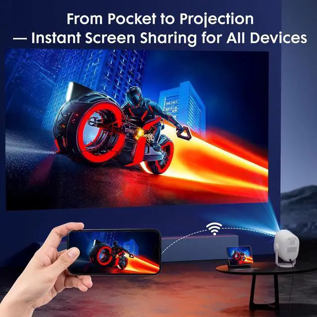 Alt view image 3 of 7 - Projector with WiFi and Bluetooth,360° Rotatable & Auto Keystone,  H1 Mini Portable Projector Support 1080P HD Movie Projector, E-Focus, 500 ANSI Home Proyector Small Outdoor Projector