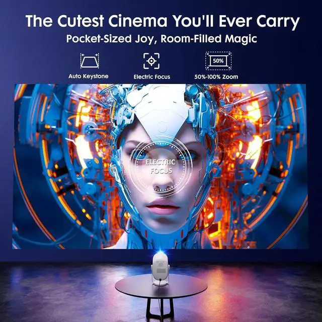 Alt view image 4 of 7 - Projector with WiFi and Bluetooth,360° Rotatable & Auto Keystone,  H1 Mini Portable Projector Support 1080P HD Movie Projector, E-Focus, 500 ANSI Home Proyector Small Outdoor Projector