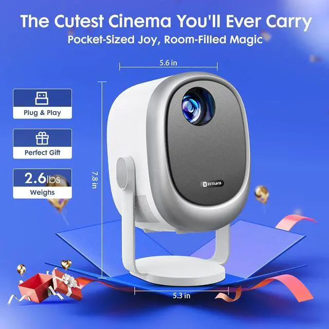 Alt view image 6 of 7 - Projector with WiFi and Bluetooth,360° Rotatable & Auto Keystone,  H1 Mini Portable Projector Support 1080P HD Movie Projector, E-Focus, 500 ANSI Home Proyector Small Outdoor Projector