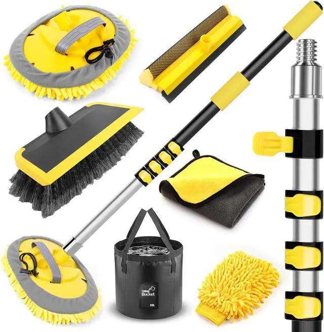 Main image of 144'' Long Extendable Handle Car RV Wash Brush Kits with Collapsible Bucket, RV, Truck Washing Kit with Extension Pole - Microfiber Car Mop, Bristles Washing Brush, Squeegee Mitt, RV-Wash Cleaning Kit