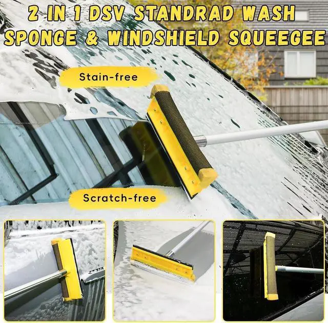 Alt view image 3 of 7 - 144'' Long Extendable Handle Car RV Wash Brush Kits with Collapsible Bucket, RV, Truck Washing Kit with Extension Pole - Microfiber Car Mop, Bristles Washing Brush, Squeegee Mitt, RV-Wash Cleaning Kit