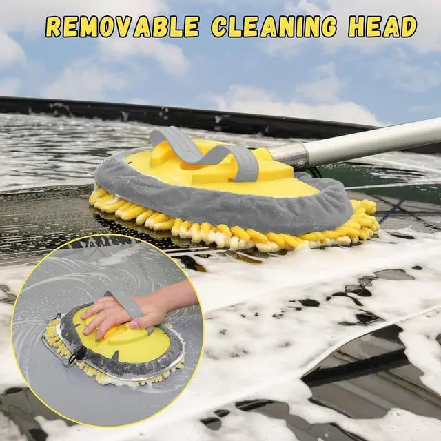 Alt view image 4 of 7 - 144'' Long Extendable Handle Car RV Wash Brush Kits with Collapsible Bucket, RV, Truck Washing Kit with Extension Pole - Microfiber Car Mop, Bristles Washing Brush, Squeegee Mitt, RV-Wash Cleaning Kit