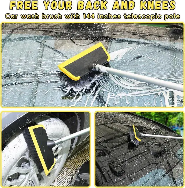 Alt view image 6 of 7 - 144'' Long Extendable Handle Car RV Wash Brush Kits with Collapsible Bucket, RV, Truck Washing Kit with Extension Pole - Microfiber Car Mop, Bristles Washing Brush, Squeegee Mitt, RV-Wash Cleaning Kit