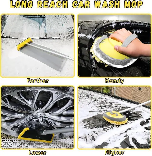 Alt view image 5 of 7 - 144'' Long Extendable Handle Car RV Wash Brush Kits with Collapsible Bucket, RV, Truck Washing Kit with Extension Pole - Microfiber Car Mop, Bristles Washing Brush, Squeegee Mitt, RV-Wash Cleaning Kit