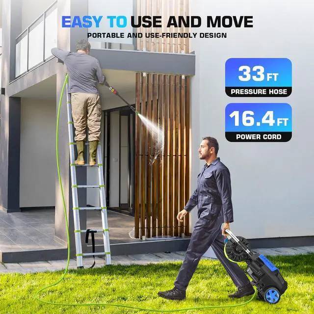 Alt view image 2 of 7 - Professional Pressure Cleaner 4800PSI, 4.0GPM Portable Power Cleaner with 4 QC Nozzles and Soap Bottle, Cleaner Machine for Cars/Home/Driveways/Patios/Decks/Fences, Blue