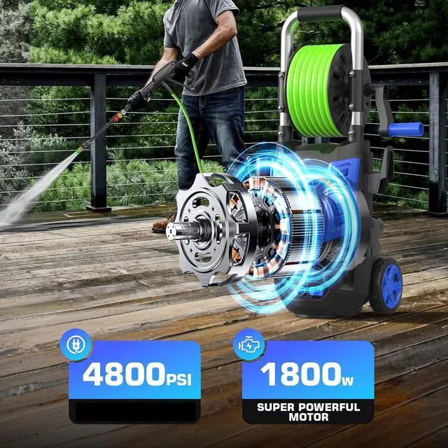 Alt view image 4 of 7 - Professional Pressure Cleaner 4800PSI, 4.0GPM Portable Power Cleaner with 4 QC Nozzles and Soap Bottle, Cleaner Machine for Cars/Home/Driveways/Patios/Decks/Fences, Blue