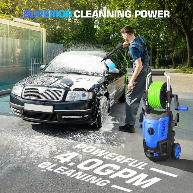Alt view image 6 of 7 - Professional Pressure Cleaner 4800PSI, 4.0GPM Portable Power Cleaner with 4 QC Nozzles and Soap Bottle, Cleaner Machine for Cars/Home/Driveways/Patios/Decks/Fences, Blue