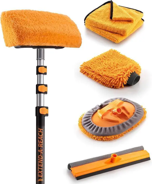 Main image of Car & RV Wash Brush Kit 48-144 Long Extendable Handle Car, RV, Truck Washing Kit with Extension Pole - Microfiber Car Mop, Soft Washing Brush, Window Squeegee, Mitt, The Ultimate RV-Wash Cleaning Kit