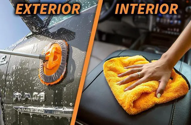 Alt view image 6 of 7 - Car & RV Wash Brush Kit 48-144 Long Extendable Handle Car, RV, Truck Washing Kit with Extension Pole - Microfiber Car Mop, Soft Washing Brush, Window Squeegee, Mitt, The Ultimate RV-Wash Cleaning Kit