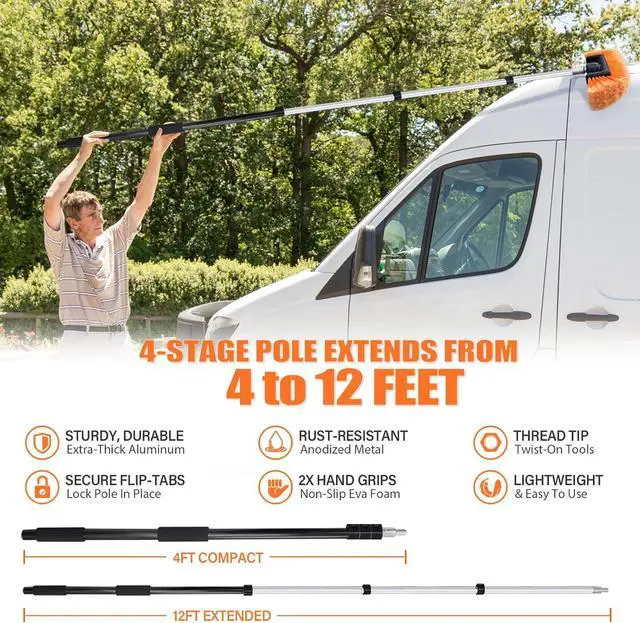 Alt view image 2 of 7 - 4-12ft Car Cleaning Kit, The Ultimate RV,Truck Washing Set with Soft Wash Brush, Tire Brush, Window Squeegee, Car Wash Mitt, Microfiber Cleaning Head & Extra-Thick Aluminum Extension Pole