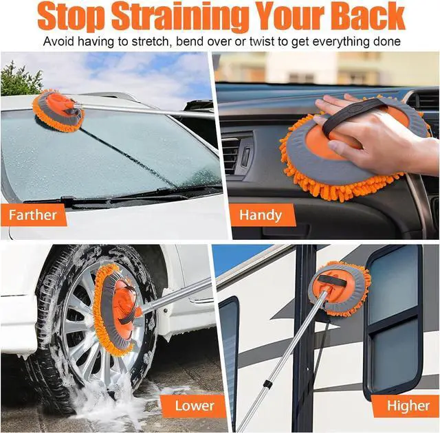 Alt view image 7 of 7 - 4-12ft Car Cleaning Kit, The Ultimate RV,Truck Washing Set with Soft Wash Brush, Tire Brush, Window Squeegee, Car Wash Mitt, Microfiber Cleaning Head & Extra-Thick Aluminum Extension Pole
