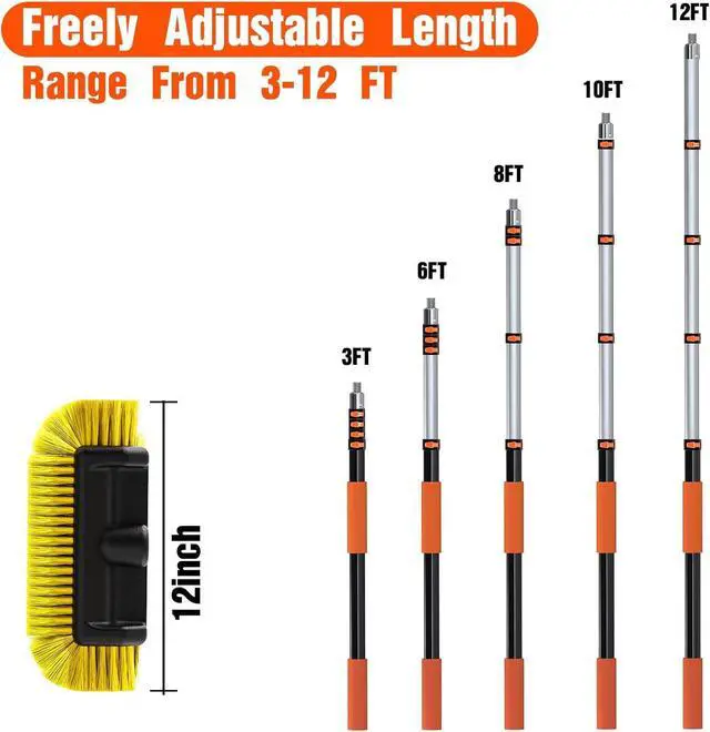 Alt view image 4 of 7 - 12FT Car Wash Brush with Long Handle, Car Cleaning Brush with 12 Inch Soft Bristle, Solar Panels Cleaner with Telescoping Pole for RV, Truck, Boat, House Siding