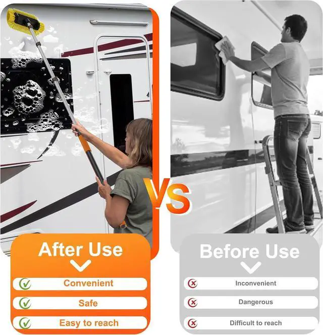 Alt view image 6 of 7 - 12FT Car Wash Brush with Long Handle, Car Cleaning Brush with 12 Inch Soft Bristle, Solar Panels Cleaner with Telescoping Pole for RV, Truck, Boat, House Siding