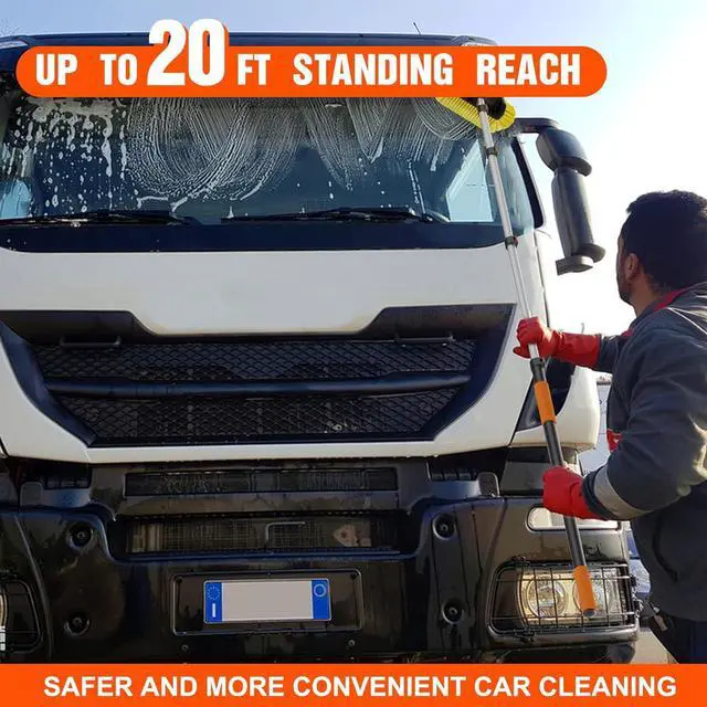 Alt view image 7 of 7 - 12FT Car Wash Brush with Long Handle, Car Cleaning Brush with 12 Inch Soft Bristle, Solar Panels Cleaner with Telescoping Pole for RV, Truck, Boat, House Siding