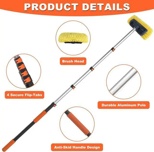 Alt view image 5 of 7 - 12FT Car Wash Brush with Long Handle, 12-Inch Soft Bristle, with Aluminium Telescoping Pole, for Cleaning Car, SUV, RV, Boats, House Siding, Floors, Solar Panels, and More