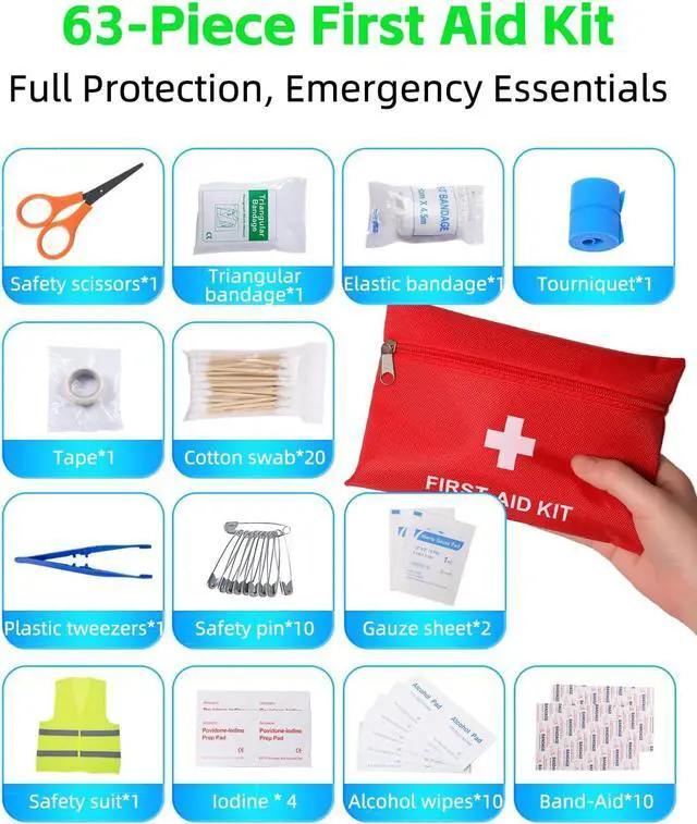 Alt view image 6 of 6 - 111-Piece Car Emergency Kit - Tire Inflator Portable Air Compressor & Jumper Cables for Car - Winter Auto Assistance Kit with Tow Straps, Car Safety Hammer, Tire Repair Kit, & First Aid Kit