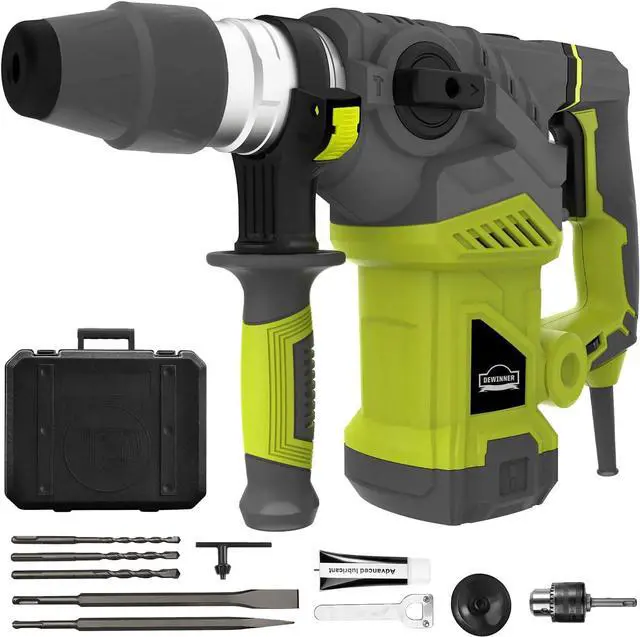 Main image of 1-1/4 Inch SDS-Plus 13 Amp Heavy Duty Rotary Hammer Drill, Safety Clutch 4 Functions with Vibration Control Including Grease, Chisels and Drill Bits with Case