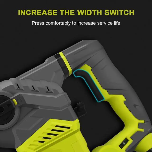 Alt view image 4 of 7 - 1-1/4 Inch SDS-Plus 13 Amp Heavy Duty Rotary Hammer Drill, Safety Clutch 4 Functions with Vibration Control Including Grease, Chisels and Drill Bits with Case