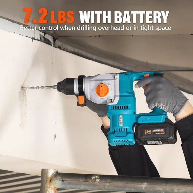 Alt view image 3 of 6 - 20V Cordless 1-1/8" Rotary Hammer Drill SDS-Plus Brushless Motor with Safety Clutch, 4.0Ah Lithium-Ion Battery Powered, 3.0A Fast Charger, 4 Modes Variable Speed Rotomartillo for Concrete