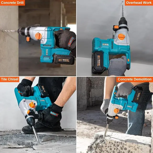 Alt view image 5 of 6 - 20V Cordless 1-1/8" Rotary Hammer Drill SDS-Plus Brushless Motor with Safety Clutch, 4.0Ah Lithium-Ion Battery Powered, 3.0A Fast Charger, 4 Modes Variable Speed Rotomartillo for Concrete