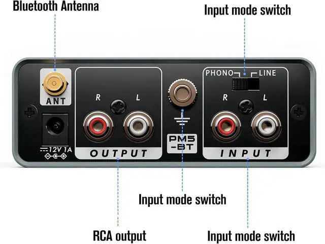 Alt view image 2 of 5 - Bluetooth Phono Turntable Preamp, Phonograph Preamplifier with RCA Input, RCA/Bluetooth Output, Phono Preamp for Vinyl Record Player with Phono and Line Level Output Switch Audio Receiver