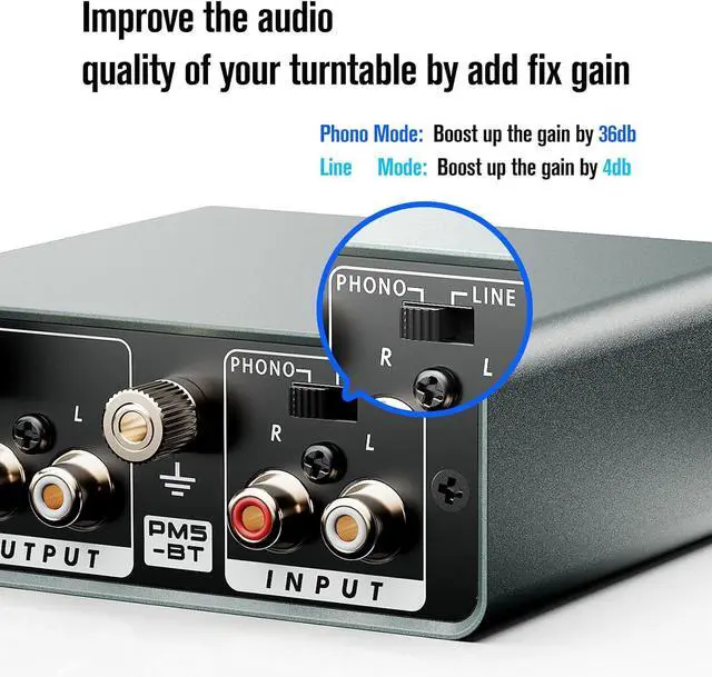 Alt view image 5 of 5 - Bluetooth Phono Turntable Preamp, Phonograph Preamplifier with RCA Input, RCA/Bluetooth Output, Phono Preamp for Vinyl Record Player with Phono and Line Level Output Switch Audio Receiver