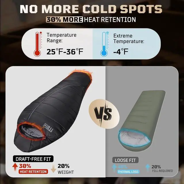 Alt view image 2 of 7 - Sleeping Bag for Adults, Warm Weather Camping Mummy Sleeping Bags (25-36) with Adjustable Hood, Phone Pocket & Compression Sack for Hiking Travel Hunting