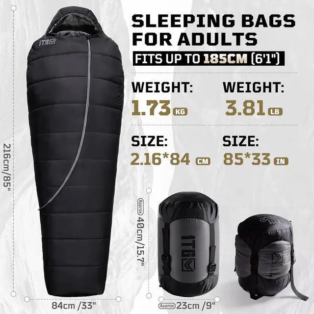 Alt view image 5 of 7 - Sleeping Bag for Adults, Warm Weather Camping Mummy Sleeping Bags (25-36) with Adjustable Hood, Phone Pocket & Compression Sack for Hiking Travel Hunting