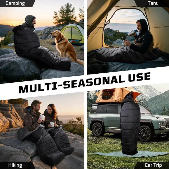 Alt view image 7 of 7 - Sleeping Bag for Adults, Warm Weather Camping Mummy Sleeping Bags (25-36) with Adjustable Hood, Phone Pocket & Compression Sack for Hiking Travel Hunting