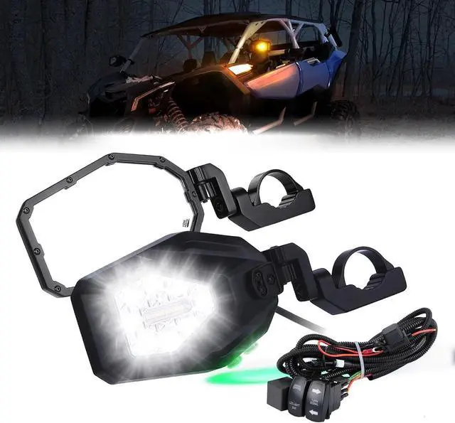 Main image of UTV LED Lighted Side Mirrors with Flowing Turn Signal, Spot, Ground light, Heavy Duty lighted Rally Integrated Mirror for 1.6-2 in Roll Bar Compatible with Polaris RZR Talon 1000 Can Am X3