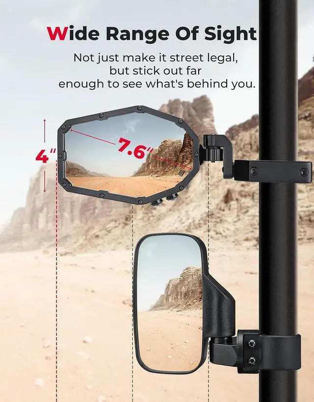 Alt view image 6 of 7 - UTV LED Lighted Side Mirrors with Flowing Turn Signal, Spot, Ground light, Heavy Duty lighted Rally Integrated Mirror for 1.6-2 in Roll Bar Compatible with Polaris RZR Talon 1000 Can Am X3