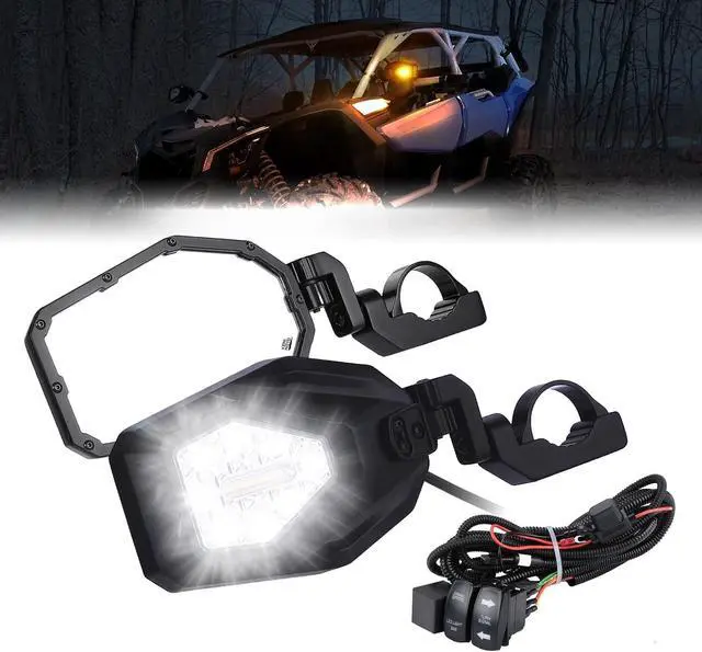 Main image of UTV Side Mirrors with Spot Light, Turn Signal Light for 1.6-2 in Roll Bar, Heavy Duty Aluminum LED UTV Rearview Mirrors Compatible with Polaris RZR Can-Am X3 Kawasaki Mule Teryx Pioneer Talon