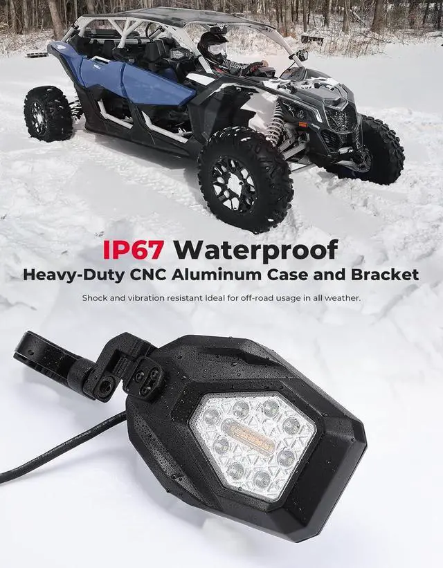 Alt view image 7 of 7 - UTV Side Mirrors with Spot Light, Turn Signal Light for 1.6-2 in Roll Bar, Heavy Duty Aluminum LED UTV Rearview Mirrors Compatible with Polaris RZR Can-Am X3 Kawasaki Mule Teryx Pioneer Talon