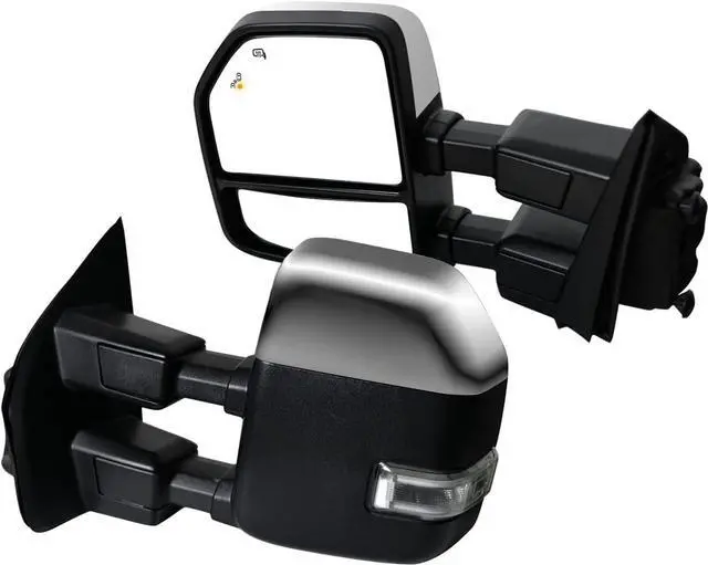 Main image of New Pair Towing Mirro with Temperature Sensor Fit Ford Super Duty F-250 F-350 F-450 F-550 Pickup Truck 2017 2018 2019 with Blind Spot w/Turn Signal and Auxiliary Lamp r Chrome Cap