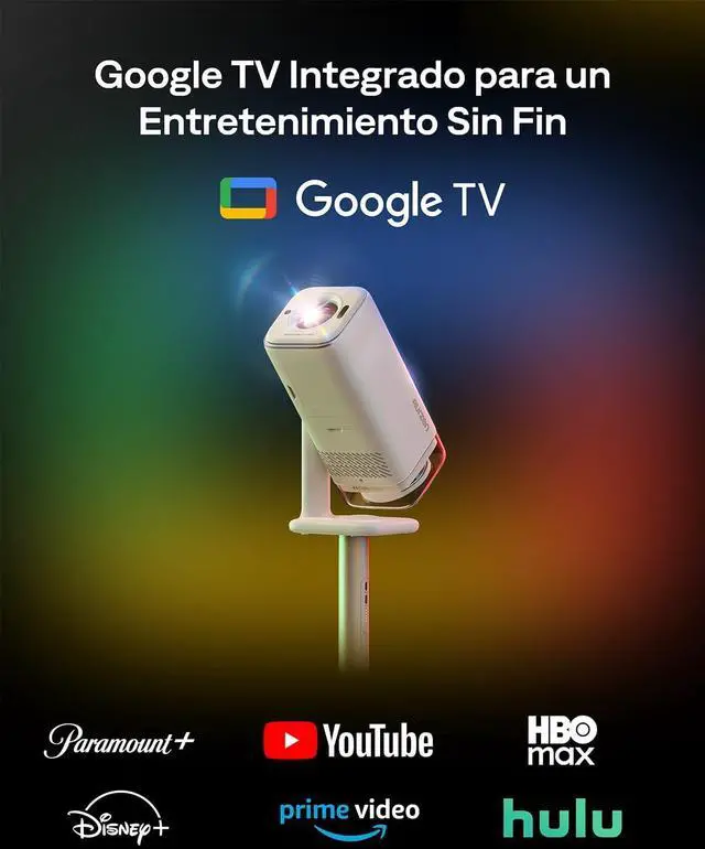 Alt view image 2 of 7 - BOOM Air Portable Google TV Projector with WiFi and Bluetooth, Smart Projector for Outdoor & Home Movie, USB-C Powered, 4K Supported, Real-Time Focus, Dolby Audio, Adjustable Stand, Off-White