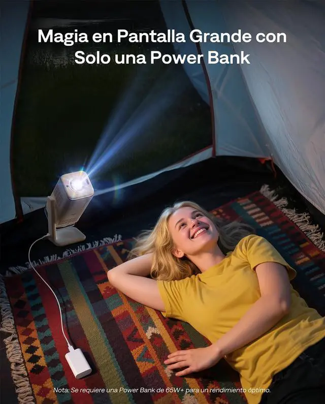 Alt view image 4 of 7 - BOOM Air Portable Google TV Projector with WiFi and Bluetooth, Smart Projector for Outdoor & Home Movie, USB-C Powered, 4K Supported, Real-Time Focus, Dolby Audio, Adjustable Stand, Off-White