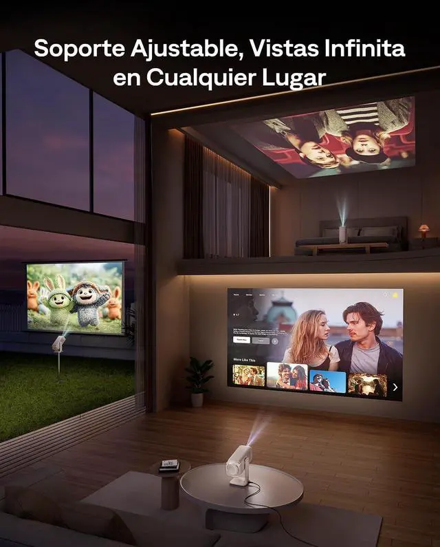 Alt view image 3 of 7 - BOOM Air Portable Google TV Projector with WiFi and Bluetooth, Smart Projector for Outdoor & Home Movie, USB-C Powered, 4K Supported, Real-Time Focus, Dolby Audio, Adjustable Stand, Off-White