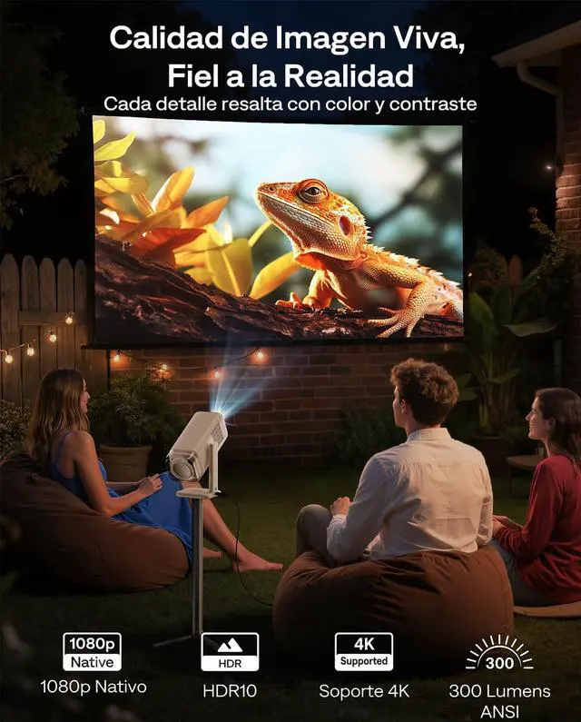 Alt view image 6 of 7 - BOOM Air Portable Google TV Projector with WiFi and Bluetooth, Smart Projector for Outdoor & Home Movie, USB-C Powered, 4K Supported, Real-Time Focus, Dolby Audio, Adjustable Stand, Off-White