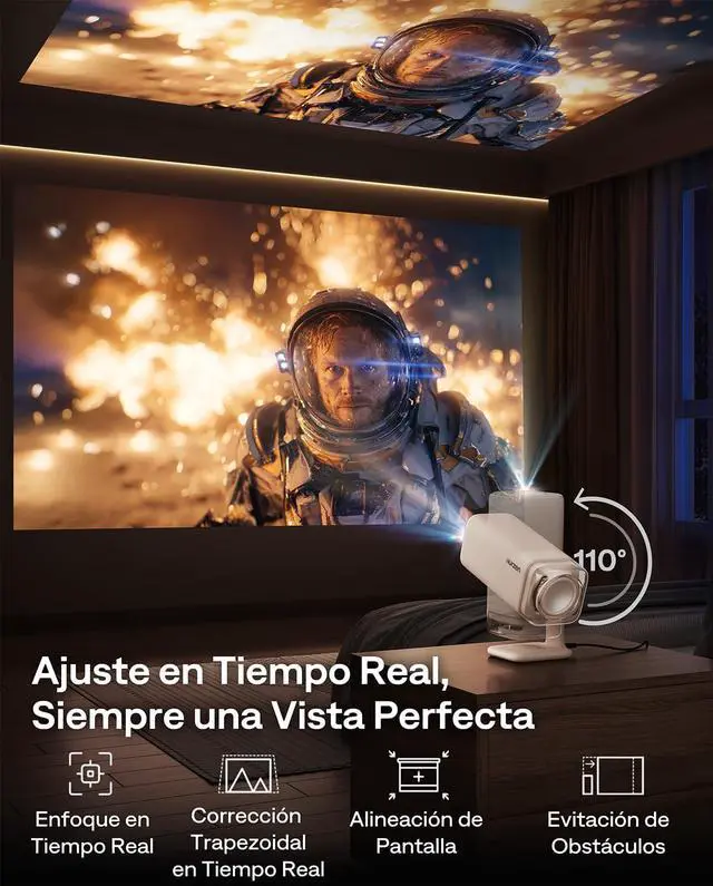 Alt view image 5 of 7 - BOOM Air Portable Google TV Projector with WiFi and Bluetooth, Smart Projector for Outdoor & Home Movie, USB-C Powered, 4K Supported, Real-Time Focus, Dolby Audio, Adjustable Stand, Off-White