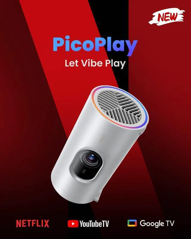 Alt view image 2 of 7 - PicoPlay 1080P Smart Portable Projector, Google TV, 400ISO Lumens, 8W Dolby Digital, 3D-Active, HDR10, Mini Projector with WiFi & Bluetooth for Home, Outdoor, Include Optical Filter