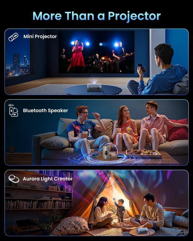 Alt view image 5 of 7 - PicoPlay 1080P Smart Portable Projector, Google TV, 400ISO Lumens, 8W Dolby Digital, 3D-Active, HDR10, Mini Projector with WiFi & Bluetooth for Home, Outdoor, Include Optical Filter