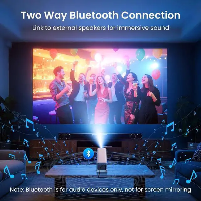 Alt view image 5 of 7 - Mini Projector Native 1080P, Portable Outdoor Movie Projector with WiFi and Bluetooth, 4K Supported, Compatible with Smartphone, HDMI, USB, TV Stick, PS5 for Home Theater, Bedroom, Outdoor Use