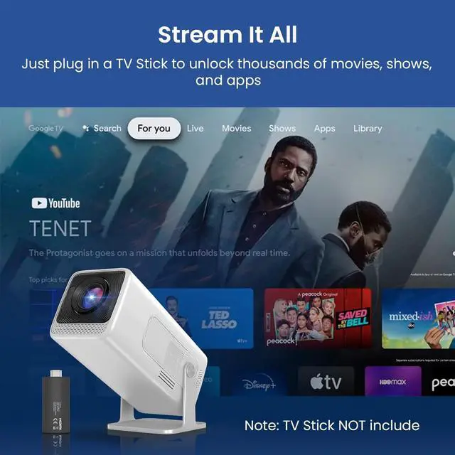 Alt view image 6 of 7 - Mini Projector Native 1080P, Portable Outdoor Movie Projector with WiFi and Bluetooth, 4K Supported, Compatible with Smartphone, HDMI, USB, TV Stick, PS5 for Home Theater, Bedroom, Outdoor Use