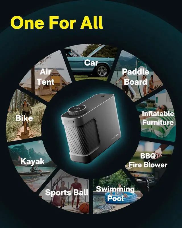 Alt view image 2 of 7 - Air Pump Master, Portable Cordless Tire Inflator, Electric Air Pump with 9 Pump Modes, 12V DC Car Connector for Car, Bikes, Inflatable Pool Float, Air Mattress, Kayak, Tent, Paddle Board, Sup