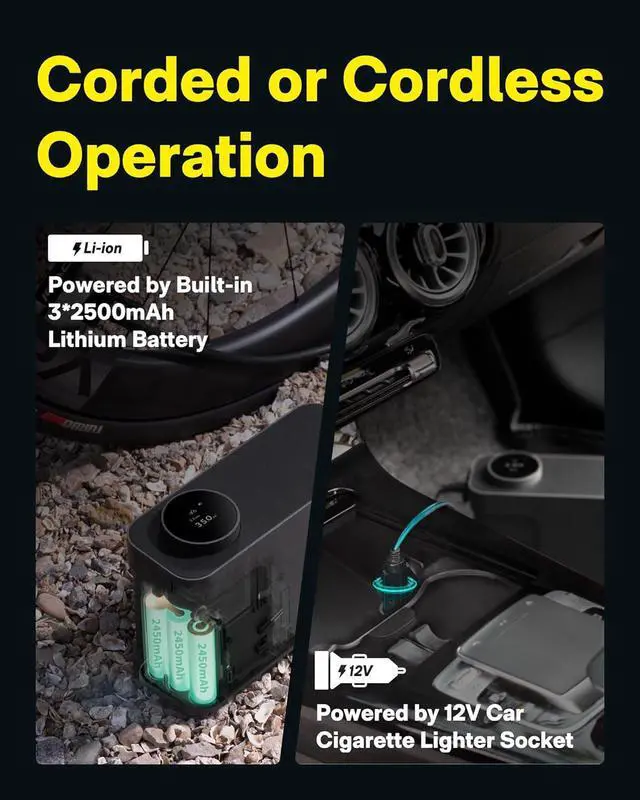 Alt view image 4 of 7 - Air Pump Master, Portable Cordless Tire Inflator, Electric Air Pump with 9 Pump Modes, 12V DC Car Connector for Car, Bikes, Inflatable Pool Float, Air Mattress, Kayak, Tent, Paddle Board, Sup