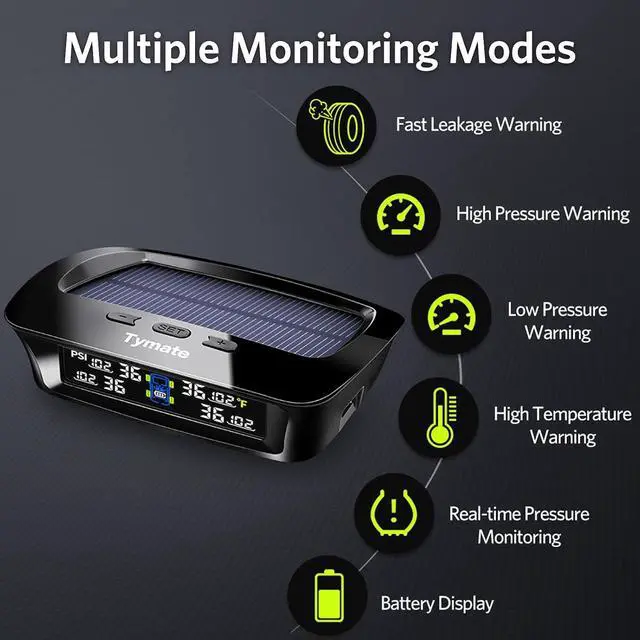 Alt view image 3 of 7 - TM3 RV Tire Pressure Monitoring System, Tire Pressure Monitor with Solar Charge, TPMS with 4 Sensors(Max to 10) & 6 Alarm Modes, 2024 Updated w/Color LCD Display, 0-87PSI for RV/Trailer/Truck