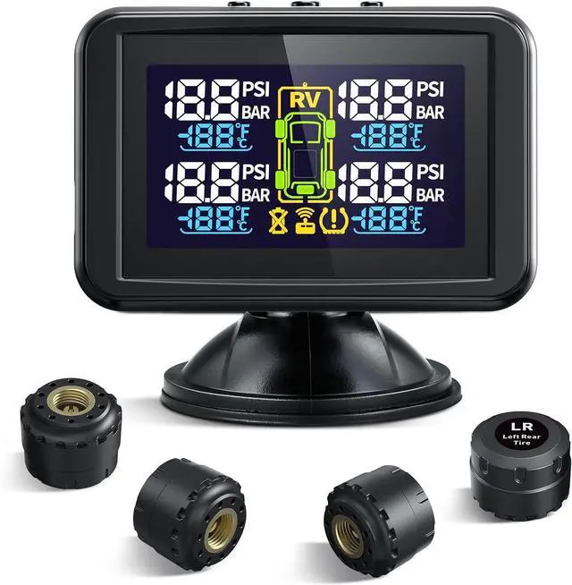 Main image of TM5 Tire Pressure Monitoring System - Large Colorful Screen TPMS, 5 Alert Modes with 4 External Sensors, Real-time Monitoring Tire Pressure&Temperature, 0-87 PSI Ideal for RV Trailer SUV Sedan