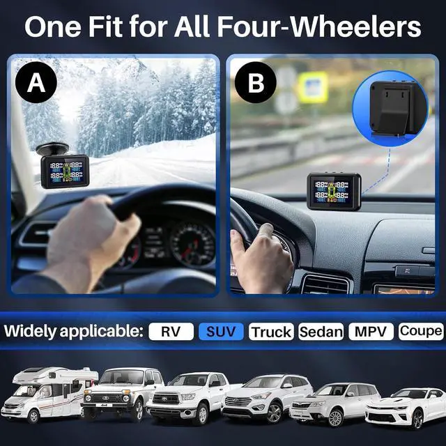 Alt view image 5 of 7 - TM5 Tire Pressure Monitoring System - Large Colorful Screen TPMS, 5 Alert Modes with 4 External Sensors, Real-time Monitoring Tire Pressure&Temperature, 0-87 PSI Ideal for RV Trailer SUV Sedan