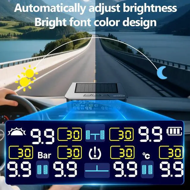 Alt view image 3 of 7 - RV Tire Pressure Monitoring System (TPMS) - Solar-Powered with 6 Sensors & 6 Alarm Modes, 2025 Updated Color LCD Display, 9.9BAR/144PSI, for RV/Trailer/Truck/Sedan