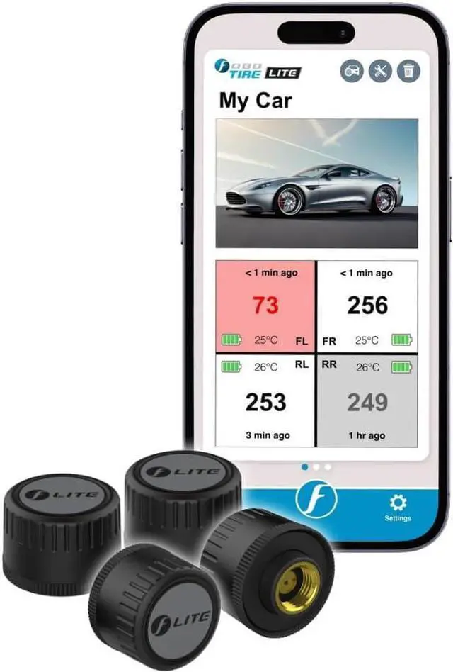 Main image of TIRE LITE TPMS Sensor - Wireless Tire Pressure Monitoring System with Bluetooth 5.0 | Real-Time Tire Pressure Sensor | Easy DIY Installation for Car SUV & 4x4 | Compatible with iOS & Android